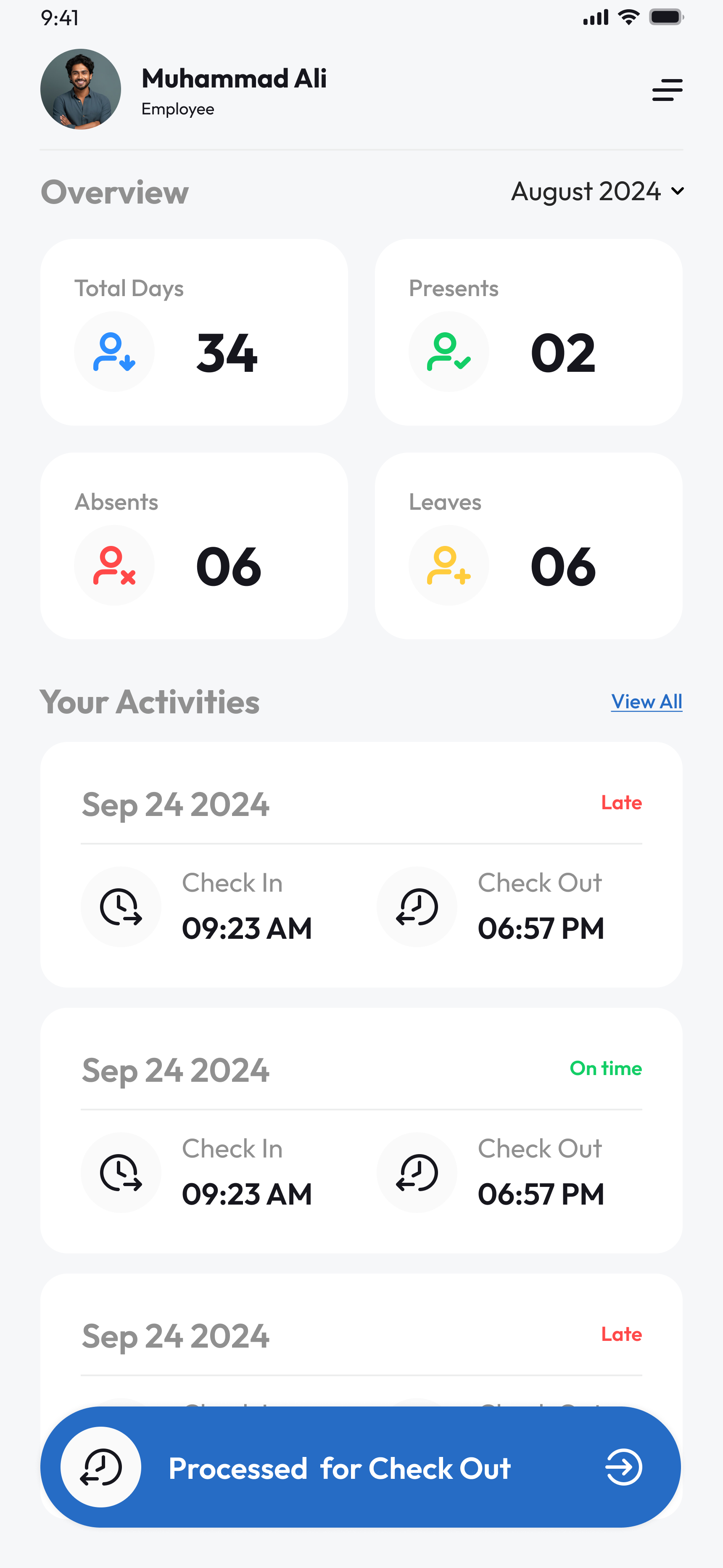 Attendance summary view in EasyHazri